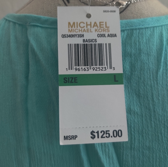 🆕 Michael Kors Cool aqua bell sleeve blouse (L) - Picture 6 of 9